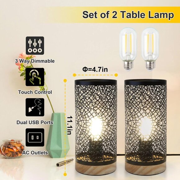 Touch Control Table lamps black metal shade - Picture 2 of 3
